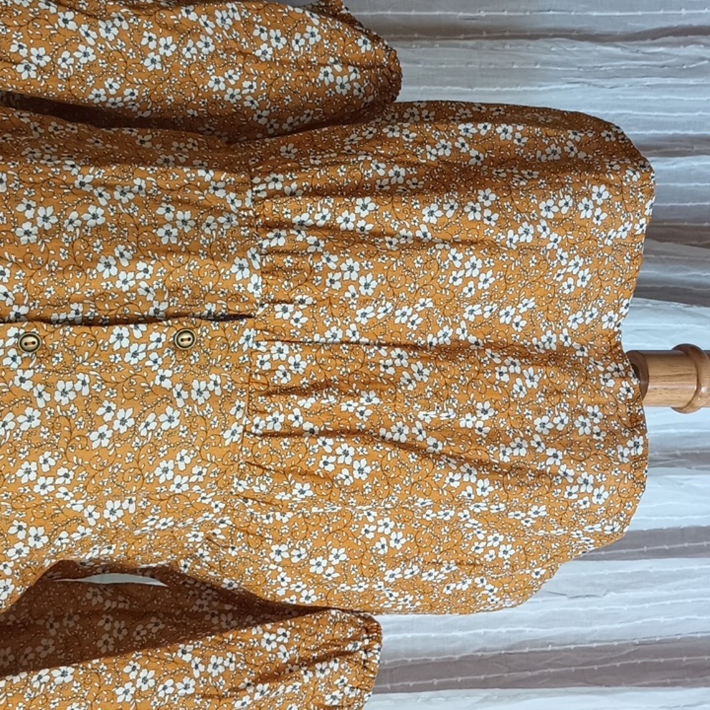 Matilda Jane Shay Ditsy Golden Mustard White Cotton Shirt Floral Peplum Top L - Picture 8 of 12